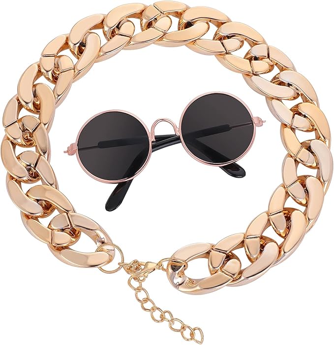 Molain Cat Sunglasses Gold Chain Costume Decorations UV Protection Classic Retro Puppy Retro Sunglasses Faux Photo Props