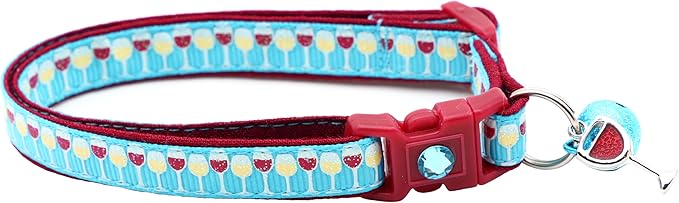 Wine Cat Collar with Bell | Safety Breakaway | Adjustable Large Size or Kitten Collar (Large(10lbs & Up), Blue)