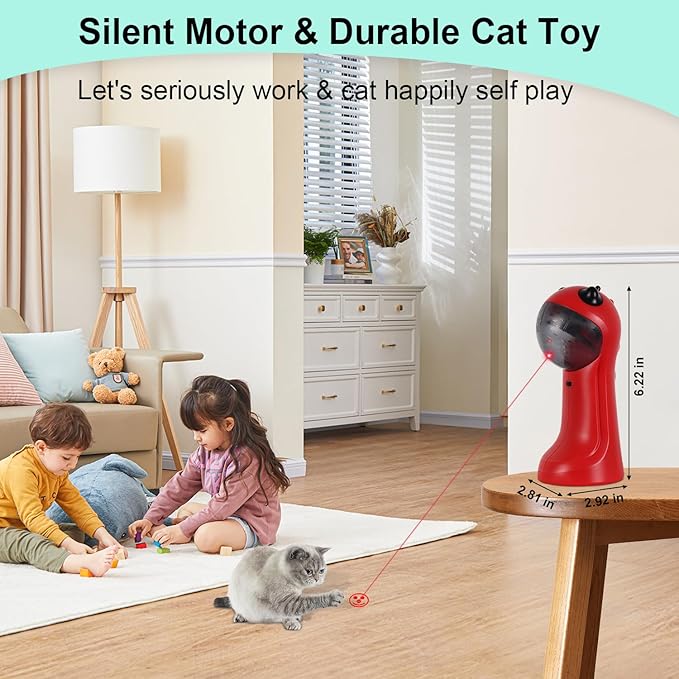TBTeek Cat Toy, Automatic, Motion-Activated, Rechargeable, 5 Fun Patterns, Random Rotating Trajectory, 4 Speed Modes, Adjustable Light Angles for Indoor Cat Kitten Dog(Red)