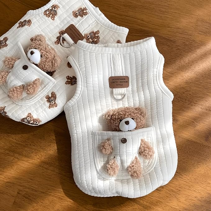 Cute Pet Apparel Plush Bear Pattern Cartoon Dog Clothes All Season Sleeveless Puppy Kitten Pullover Soft Skin-Friendly (White1, XS (1-2.2lbs))