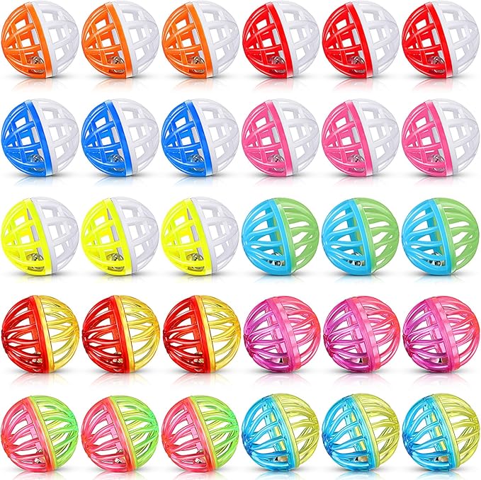 Silkfly 60 Pcs Value Cat Toy Balls with Bells, Plastic Lattice Jingle Balls for Kittens, Interactive Chasing & Pounce Rattle Toys, Assorted Colors
