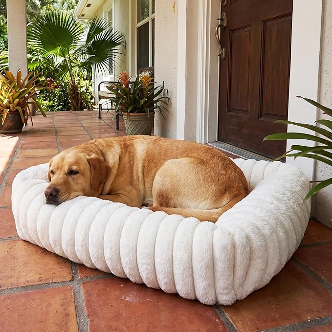 Dog Beds Large Sized Dog, Washable Self Warming Dog Cat Bed Rectangle Orthopedic Large Pet Sofa, Super Soft Plush Rabbit Fur Pet Couch Cute Cat Bed with Removable Zipper Cover & Anti-Slip Bottom