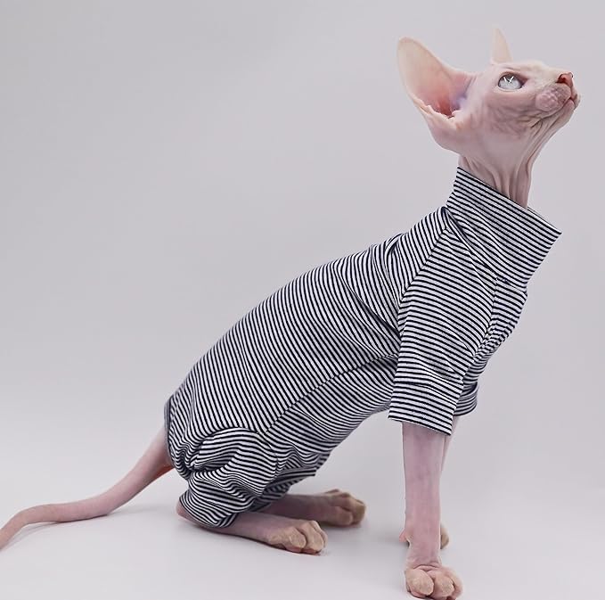 Sphynx Cat Clothes 4 Legs Pure Cotton Comfortable Stretch Hairless Cat Clothes, Devon Clothes, Kornish Clothes and Small Cats (X-Small)