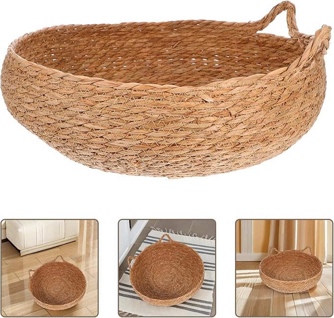 Kisangel Handwoven Cat Bed Cozy Round Pet Nest for Indoor Use Natural Material Cat Sleeping Nest for Kittens and Small Dogs Stylish Aesthetic Design for Comfort and Security