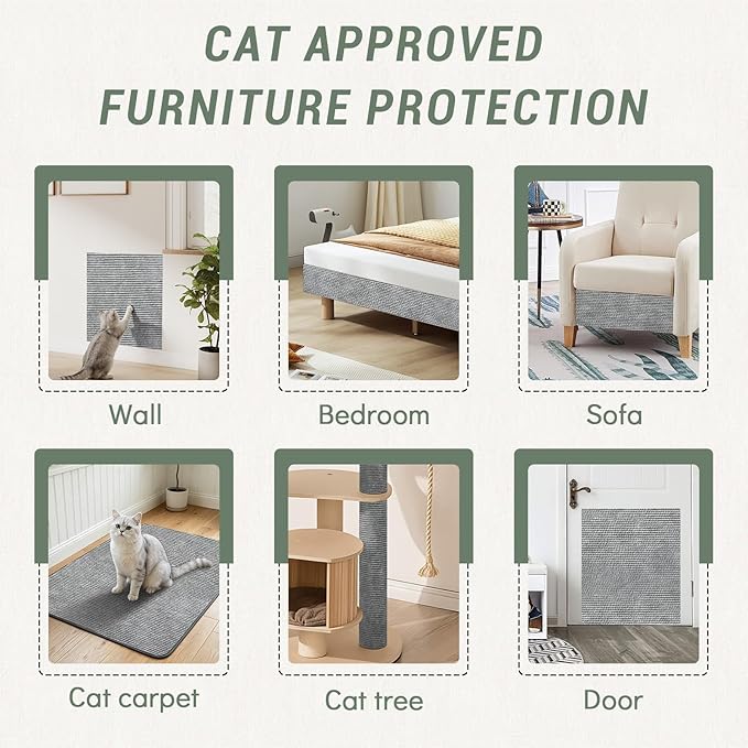 78.7"x15.8" Cat Scratch Mat,Trimmable Self-Adhesive Carpet,DIY Climb Cat Scratcher for Cat Couch Furniture or Wall Protector, Cat Scratching Post Tower Replacement Pads (LightGrey, 78.7x15.8In)