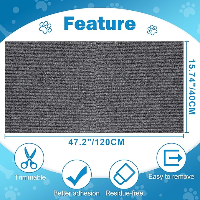 ENONCI Cat Carpet Protector 47.2"x15.8", Wall Corner Cat Scratcher Pad for Indoor,Trimmable Self-Adhesive Cat Scratching Mat Furniture Protector for Couch Sofas Door