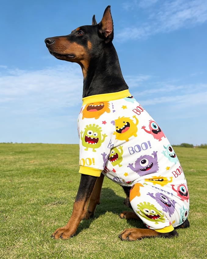 PET SHOW 4 Pack Dog Pajamas for Large Medium Dogs Girl Boy Dog Clothes Soft Stretchy PJs Bee Unicorn Jumpsuit Puppy Monster Paw Jammies Onesies Outfits with Sleeve Pets Costume, XXL