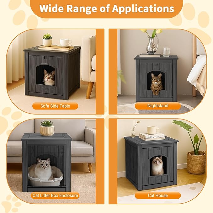 DRATO Outdoor Cat House -Weatherproof Resin Cat Houses for Cats, Durable, Easy Assembly,cat Igloo Outdoor,Durable & Insulated Shelter for Garden, Patio, or Backyard(Black,18.46 * 23.62 * 21.42)