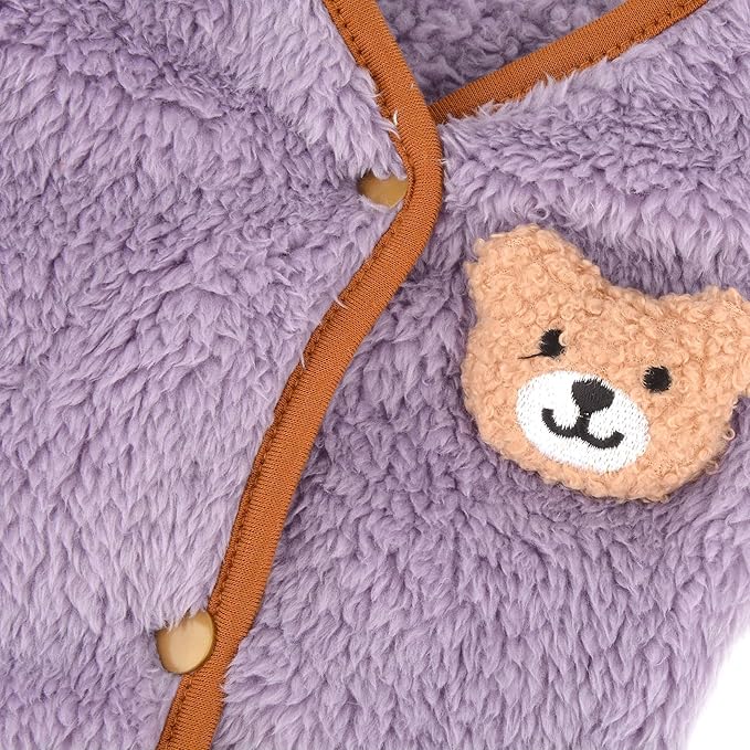 Fleece Small Dog Sweater, Solid Pet Vest with Bear Patch Elastic Soft Outfits Puppy Clothes Warm Fall Winter Apparel for Cat Chihuahua Yorkie,Purple,S