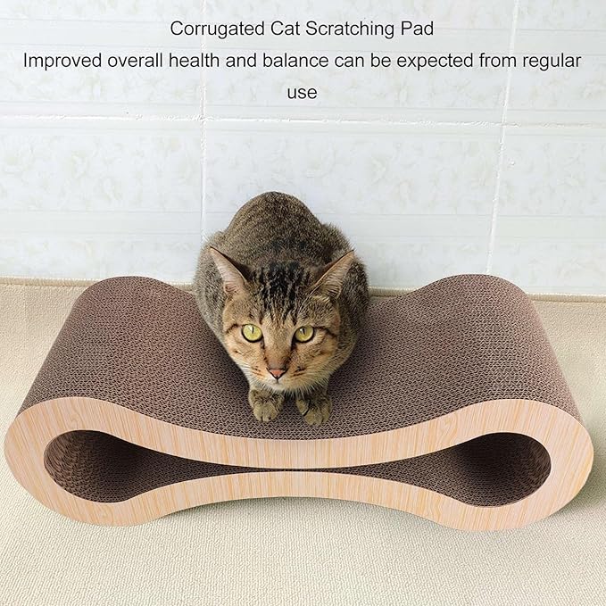 Cat Scratcher Lounge, Corrugated Cardboard Scratch Pad, Extra Thick Ergonomic Design 22.05x8.27x7.09in - Protects Furniture, Reversible Durable Construction, Comfortable Bed for (Light Wood Grain)