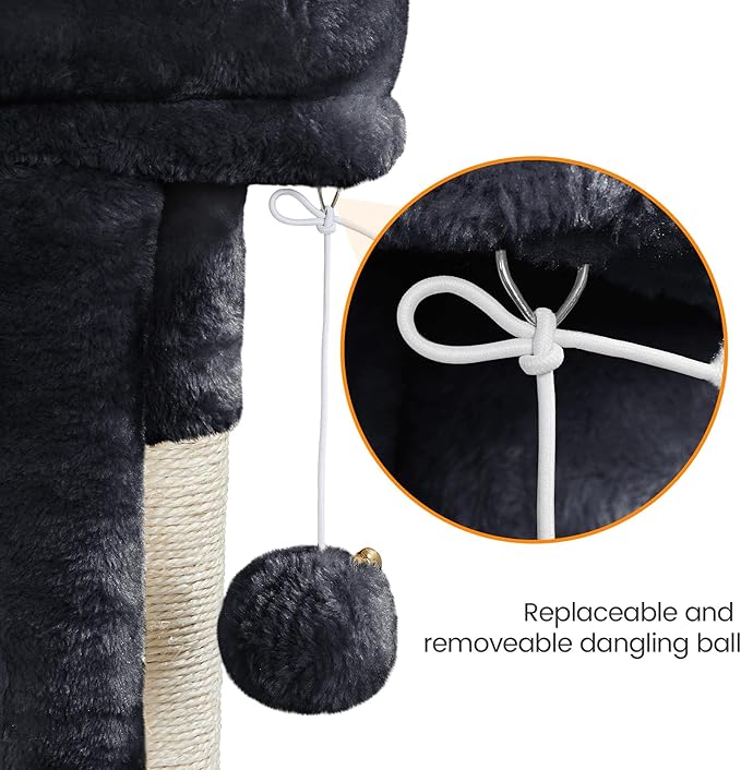 Topeakmart Cat Tree with Extra Large Plush Perch, Soft Cat Condo & Sisal-Covered Scratching Posts for Large Cats, Kittens Cats, 23.5 Inches, Black
