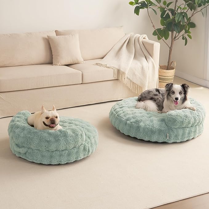 EHEYCIGA Soft Cat Couch Bed for Indoor Cats, Fluffy Small Dog Bed with Removable Washable Cover, Bolster Pet Sofa, Waterproof and Non-Slip, 23" x 23"x 7", Green