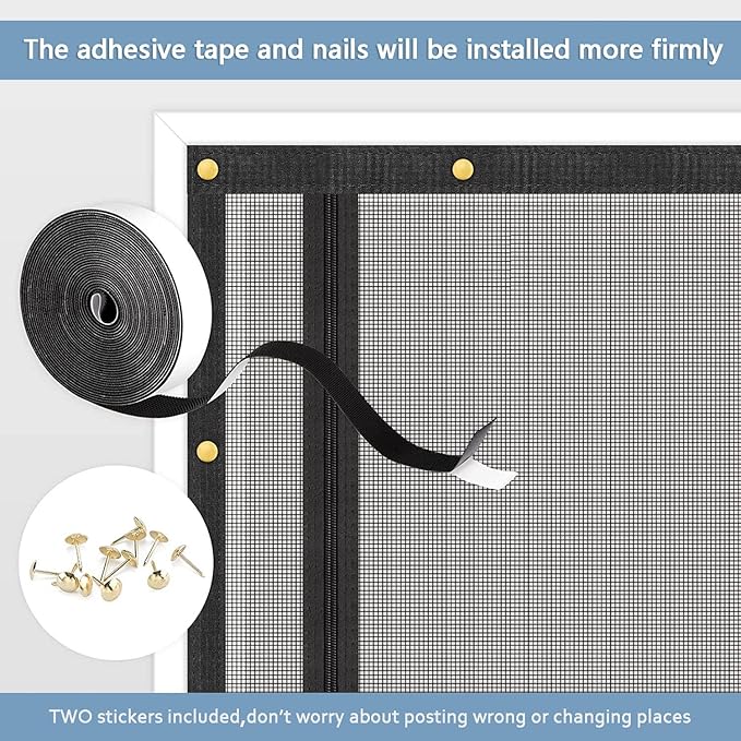 QWR Upgraded Pet Screen Door Fits Opening Door Up to 36"x84",Heavy Duty Cat Proof Mesh Screen Door with Zipper Closure,Prevent Cats Running Out from Home,Bedroom,Living Room,Kitchen(U-Type,Black)