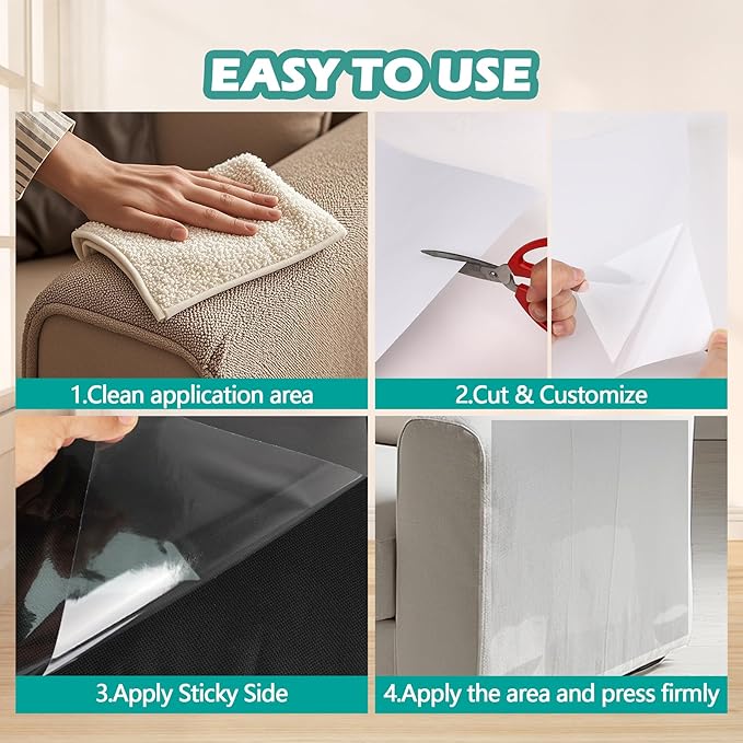 Cat & Dog Scratch Protector 16-Pack (12"x16"/30x40cm) - Clear Self-Adhesive Furniture Tape, Cut to Fit, No Residue Removable Couch Guard for Sofa Door Walls