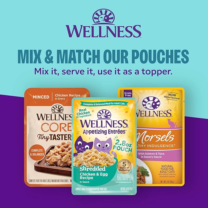 Wellness Appetizing Entrées Variety Pack Kitten Wet Cat Food, Natural, Protein Rich, Grain Free, 1.4 oz, Pack of 8 Pouches