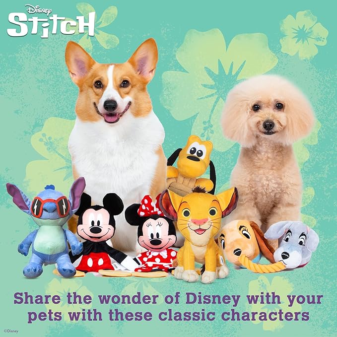 Disney for Pets Lilo and Stitch 8” Hidden Rope Plush Squeaker Dog Toy, Squeaky Pet Plushy, Tug Ropes for Dogs, Cute Dog Toy Fans