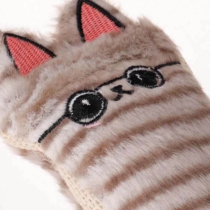 Abaodam Plush Catnip Cat Teething Chew with Crinkle Paper Sisal Sound Interactive Indoor for Cats Gray Animal Shape