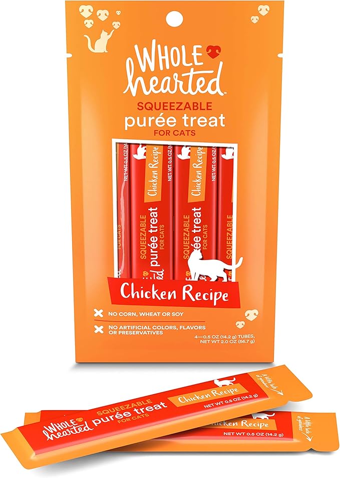 WholeHearted Chicken Recipe Puree Squeezable Cat Treats, 0.5 oz., Count of 4