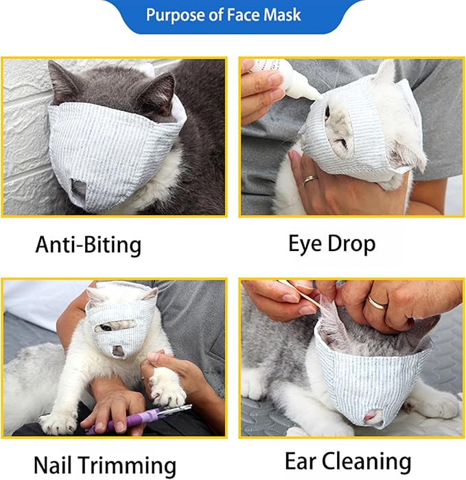 Cat Muzzle for Biting, Adjustable Soft Cat Face Mask for Grooming, Nail Trimming, Ear Cleaning & Vet Visits, Breathable Anti-Bite Muzzle for Aggressive Cats, Secure Pet Mouth Cover(Cover S)