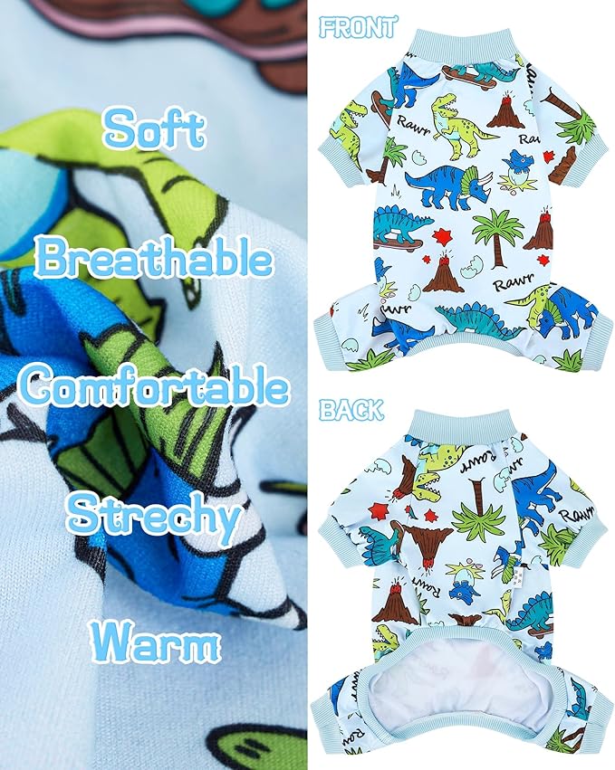 XPUDAC Dog Pajamas Dinosaur Dog Clothes for Small Medium Dogs Boy Girl Stretchy Cozy Pet Onesie with Feet Doggie Jammies Cat Apparel, XL