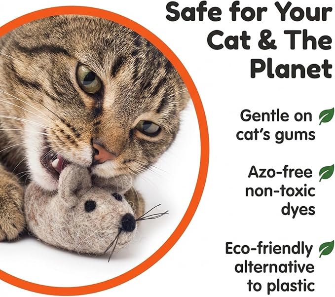 Glaciart One Felt Cat Toys Set (6pc) – Handmade Wool Catnip Toys for Indoor Cats | Eco-Friendly Natural Wool Balls, Mouse & Joint Toys | Durable Cat Enrichment Toys for Exercise & Play