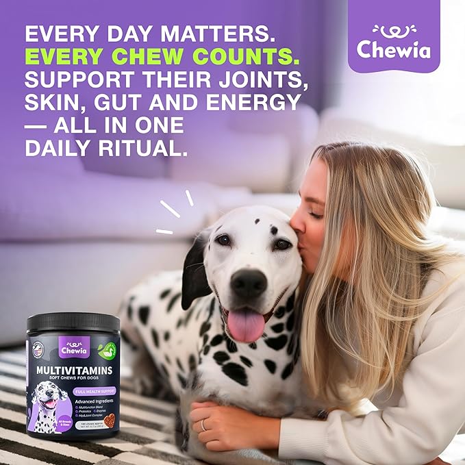 Dog Vitamins 15 in 1 - Dog Multivitamin Chews with MSM for Hip & Joint Health - Dog Supplement for Itchy Skin Relief - Multivitamin for Dogs Immune Support with Enzymes - Skin & Coat, Mobility Support