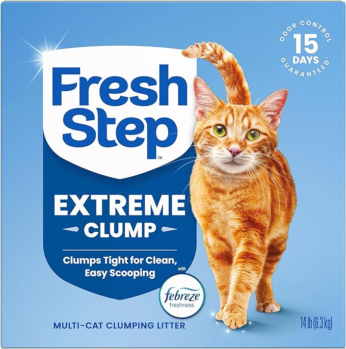 Fresh Step Extreme Multi Cat Clumping Litter with Febreze Freshness, Low Dust, Odor Control with Ammonia Block Tech, Compatible in Automatic Litter Boxes, 14 lb. Box