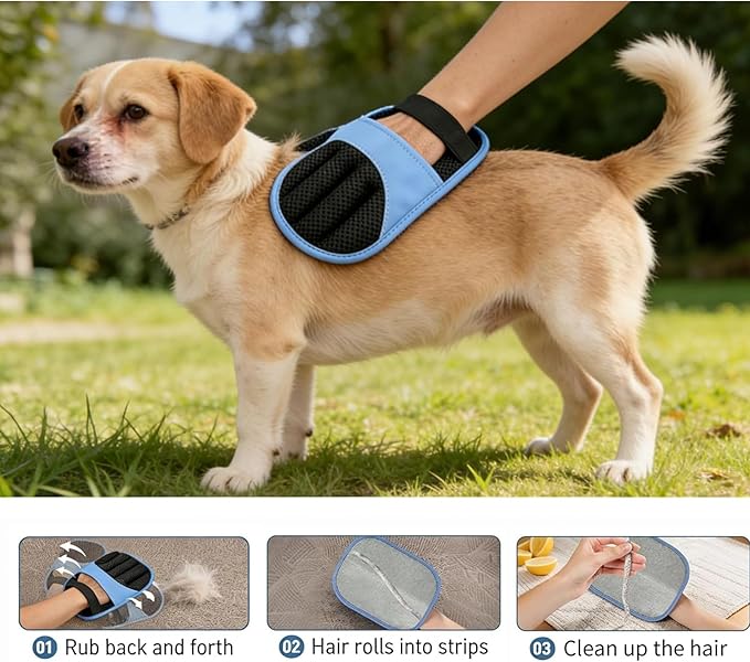 Electrostatic Pet Hair Removal Gloves: Quick Wiping Reusable & Washable for Sofa, Clothing, Pet Beds, Effortless Cats & Dogs Hair Remover Gloves (Blue)