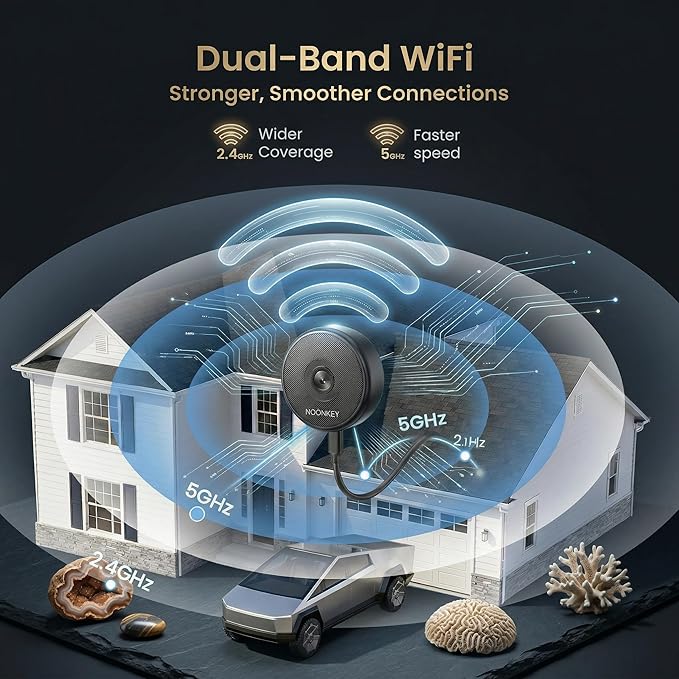 Noonkey 3MP 2K Pet Camera for Aquarium, Reptile & Bird Feeder, No Drill Window Security Camera, 5GHz/2.4GHz WiFi, Color Night Vision, 24/7 Recording, Human Detection & Alarm, 2-Way Audio, Work w/Alexa