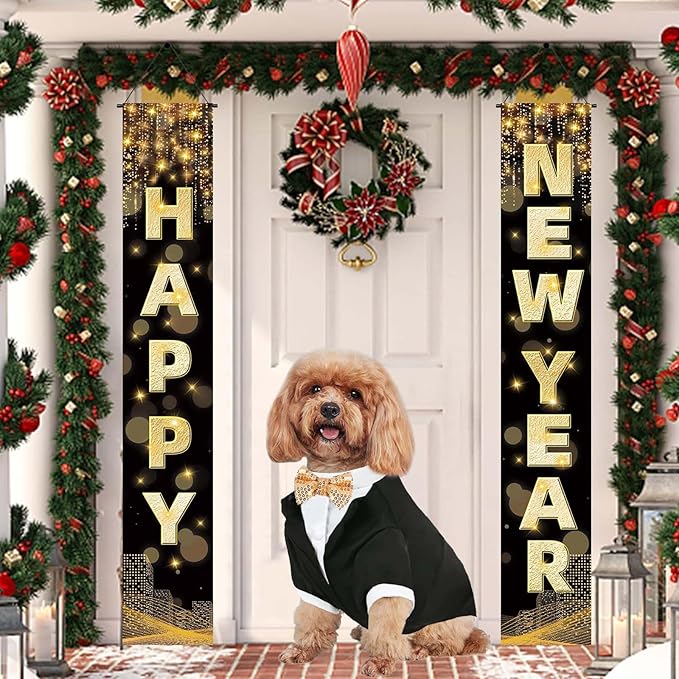 Dog Tuxedo Wedding Outfit Birthday Suit with Gold Bow Tie Formal Dog Tux Party Pet Costume for Small Medium Large Dogs Cats