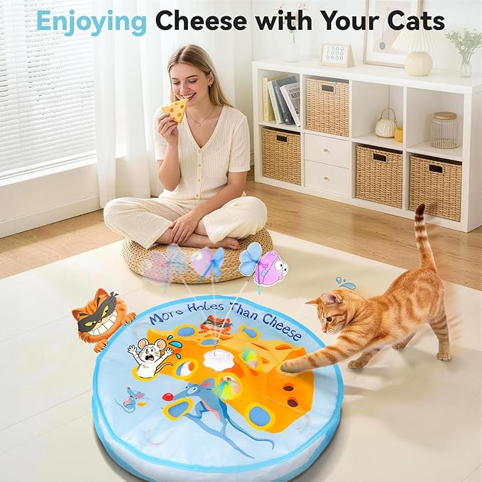 ORSDA Interactive Cat Toys for Indoor Cats, 5-in-1 Hide and Seek Kitten Toys, Interactive Automatic Rechargeable Electric,Whack-A-Mole Exercise Kicker Toy for Indoor Cats