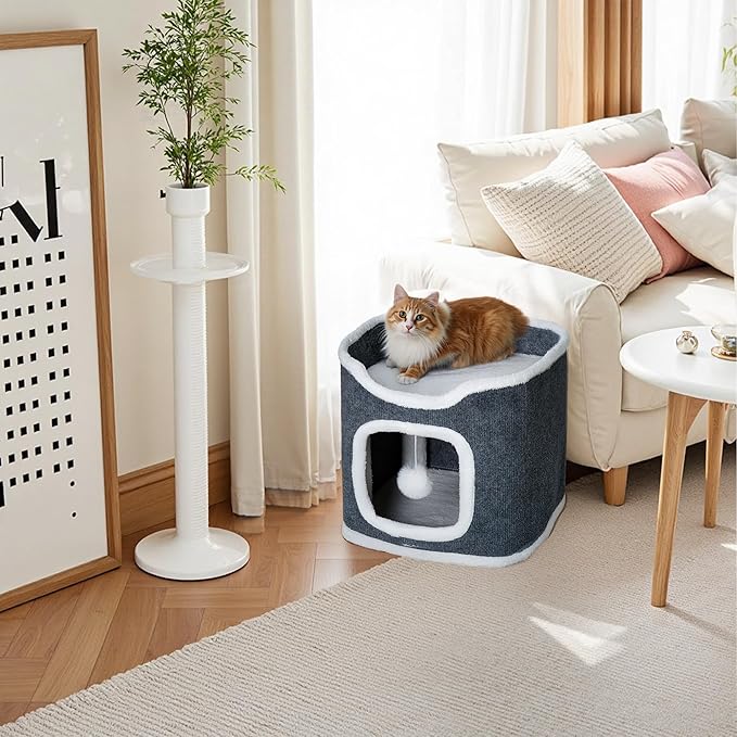 Multi-Level Foldable Cat Tree Tower for Indoor Cats β Includes Cat House, Play Balls, Soft & Cozy Top Cat Bed, Scratch-Resistant Design for Scratching, and a Cat Hideaway (S)