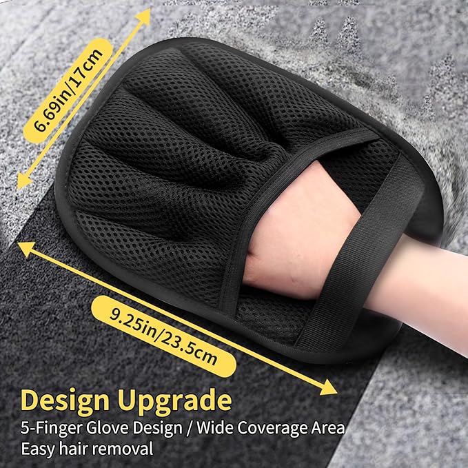 Pet Hair Removal Glove for Cats & Dogs, Upgraded Five-Finger Electrostatic Glove, Reusable Magic Brush Pet Hair Remover for Laundry, Couch, Carpet, Car Seat, Clothing (Pitch)