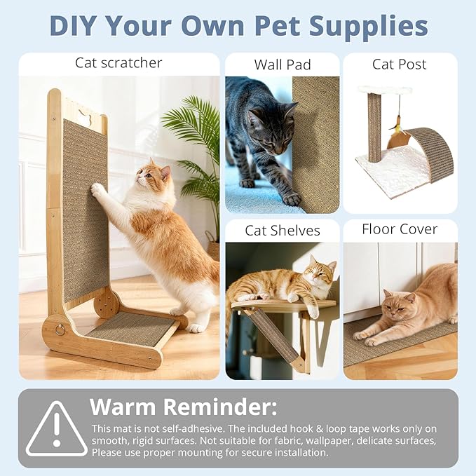 Natural Cork Cat Scratcher Mat with NO Preapplied Adhensive, Bonus Hook-Loop Tape Included. Replacement for Cat Post, Scratcher, Ramp, Cat Whell and Pet Supplies. (Smoke Gray, 39.4 x 11.8 Inch)