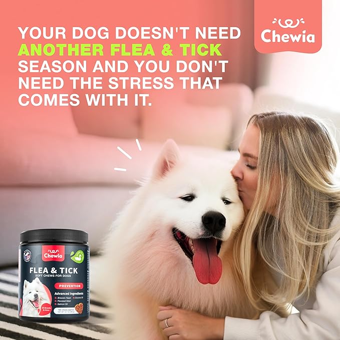 Dog Flea and Tick Treatment Chews - Flea and Tick Prevention for Dogs - Flea & Tick Chewables - Natural Dog Flea & Tick Control Soft Treats - Flea Chewables for Dogs - Immune Support Supplement