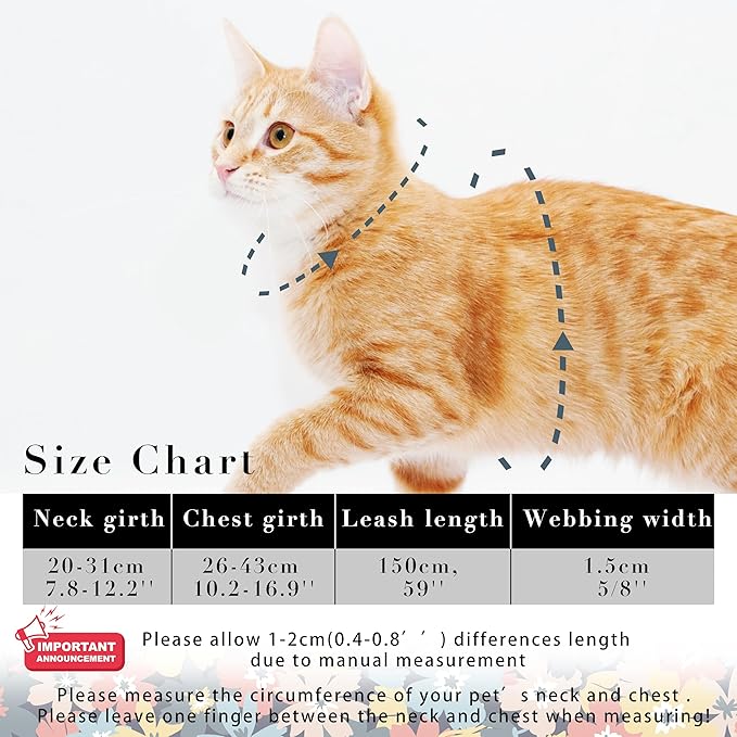Seyezo Cat Harness and Leash Set, Adjustable Kitten Harness Escape Proof Cats Harness, Soft Lightweight Walking Travel Pet Harness, Cute Kitty Harness Leash Set for Small Medium Cats, Multi-Floral