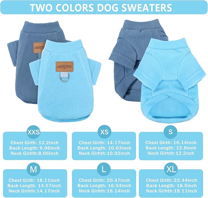 2 Pack Dog Sweaters with Leash Ring Fleece Dog Winter Clothes for Small Medium Dogs Girl Boy Turtleneck Pet Pullover Sweatshirt Puppy Sweaters Cat Apparel Clothing, M, (Blue+Steel Blue)