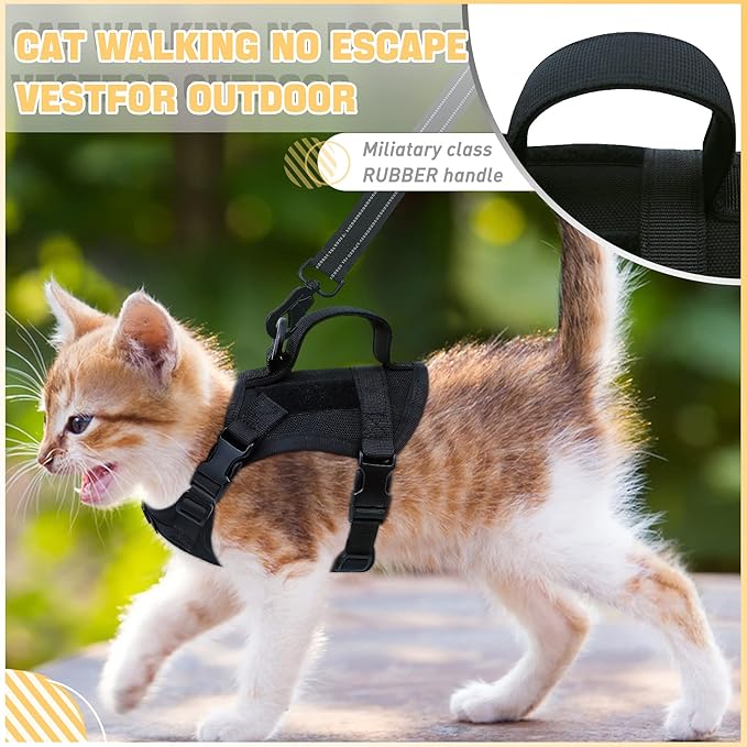 Cat Vest Harness Leash Set for Walking Escape Proof Adjustable Comfy mesh no Pull Harness for Extra Small cat Kitten Puppy Control Handle Anxiety Relief Security Vest with Velcro systerm for Outdoor