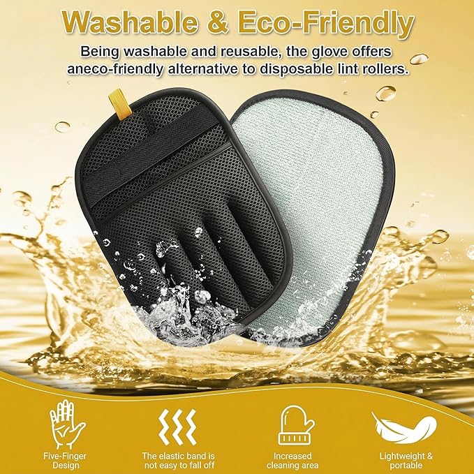Pet Hair Removal Glove for Cats & Dogs, Reusable Electrostatic Fur Remover Mitt, Washable Five-Finger Cleaning Tool for Couch, Carpet, Car Seat, Clothing & Laundry
