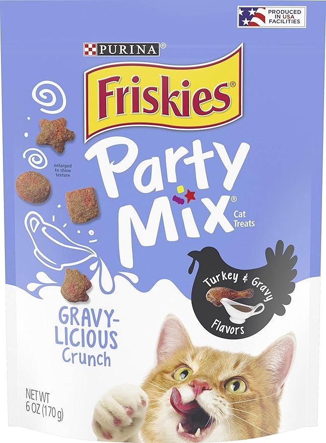 Purina Friskies Party Mix Turkey & Gravy Crunch CAT Snack RESEALABLE PEG Bag 6 OZ - 0050000169291