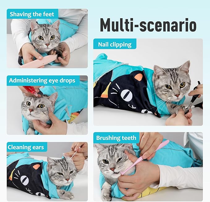 Cat Grooming Wrap21.7"*21.7", Self-Adherent Anti-Scratch Swaddle Restraint, Nail Clipping, Anti-Bite, Anti-Scratch, Anti-Escape Calming Wrap Multifunctional Care Pet Tools M
