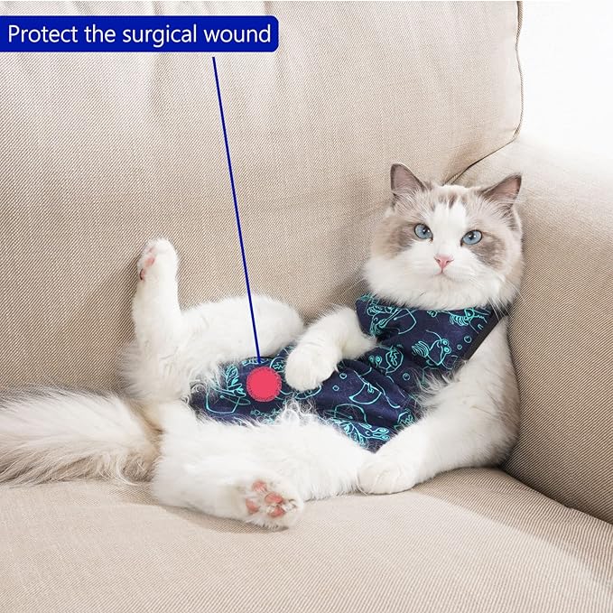 kzrfojy Cat Surgery Recovery Suit Onesie for Cats After Surgery for Surgical Abdominal Wound Or Skin Diseases E-Collar Alternative Wear Neutering Bodysuit Wear (Dark-Blue-M)