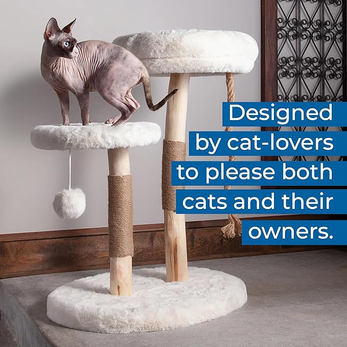 Habitat Haven The Oasis Cat Tree - Luxury Cat Condo, Modern Indoor Tower with Faux Fur Bed, Scratching Posts, and Toy for Cats, 23.5-Inch Width x 18-Inch Depth x 28.5-Inch Height
