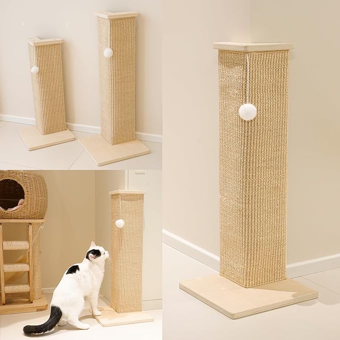 PETKARAY Couch Corner Cat Scratcher, 22'' Corner Scratching Post Cat Wall Scratcher, Sisal Scratch Pad for Sofa, Wall Furniture Protector with Toy Ball