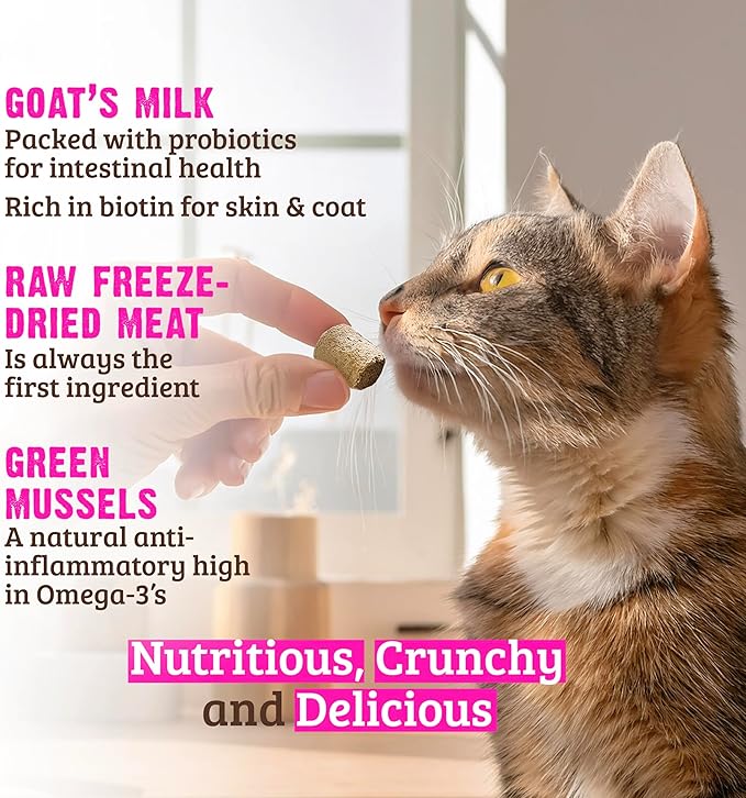 Rawz Raw Freeze Dried Venison, Goat's Milk & Green Mussels Crunchy Cat Treats - 1 Ounce Bag