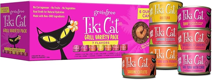 Tiki Cat Grill, Tuna & Crab Surimi, High-Protein and 100% Non-GMO Ingredients, Wet Whole Foods Cat Food for All Life Stages, 6 oz. Cans (Pack of 8)