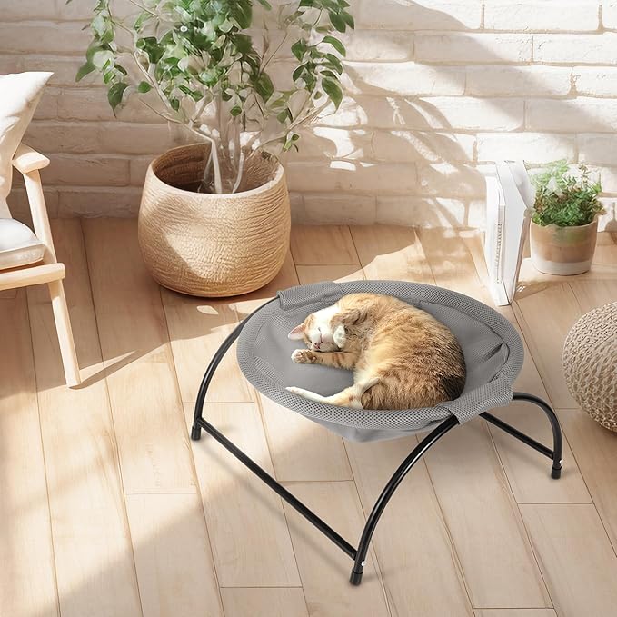 Elevon Elevated Cat Bed, Free-Standing Cat Hammock Bed, Pet Bed with Metal Frame for Indoor Outdoor, Pet Bed Suitable for Summer Machine Washable & Breathable Easy Assembly up to 40lbs