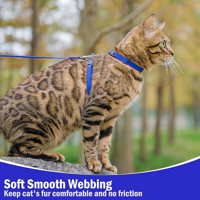 PUPTECK Adjustable Cat Harness and Leash Set Escape Proof Kitten Strap Collar for Walking Travel, Blue
