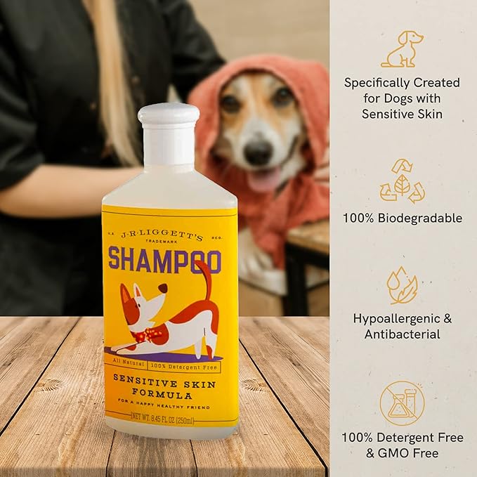 J.R.LIGGETT'S Natural Liquid Dog Shampoo for Sensitive Skin - 100% Detergent-Free, Non-GMO, Tear-Free Formula Gently Calms Dry, Itchy Skin - Safe for Puppies and for Regular Use - 8.45 fl oz