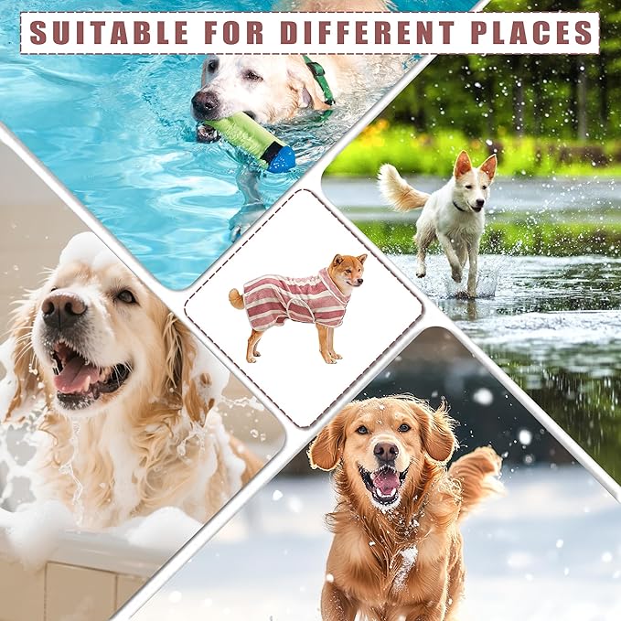 Fast Drying Dog Bath Robe, Super Absorbent Stripes Dogs Towel, Adjustable Warm Keeping Pet Puppy Bath Supplies (Red, XS)